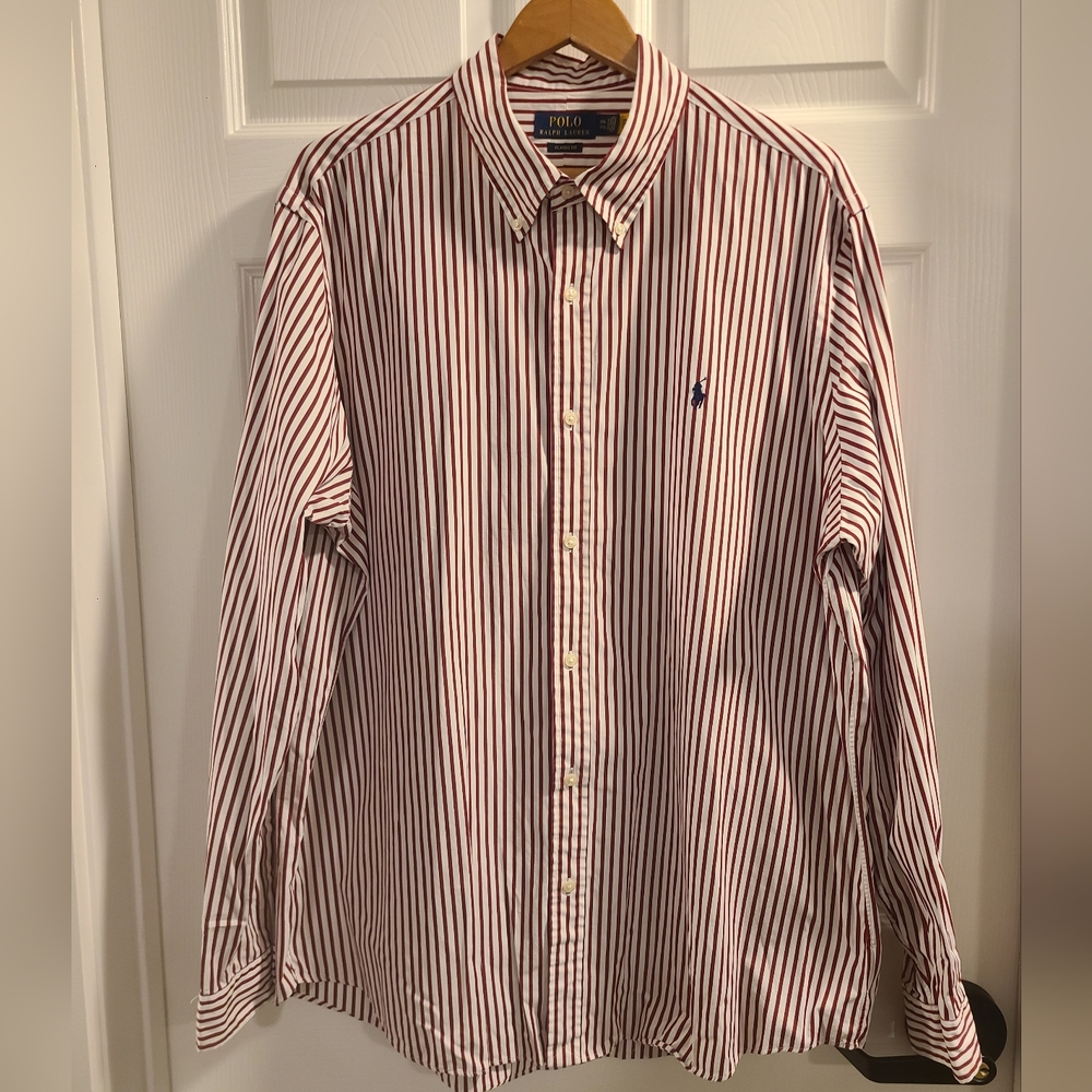 Mens Polo Ralph Lauren Classic Fit Pinstripe L/S Button-Down Shirt XXL Maroon